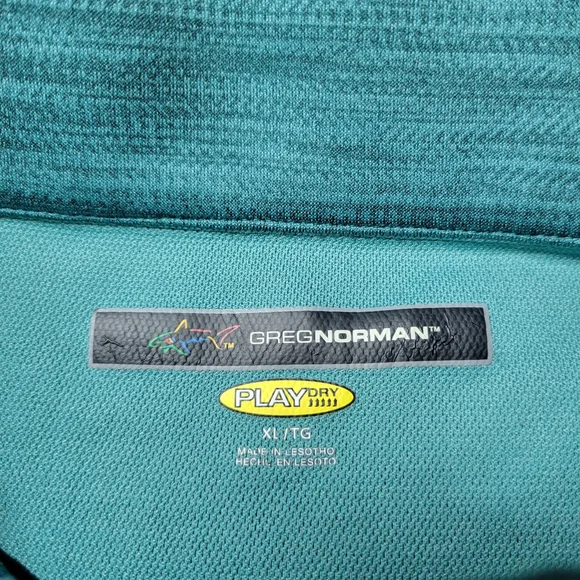 Greg Norman 1/4 Zip Pullover Shirt Men Size XL Green Striped Golf Shark Logo - Picture 3 of 9